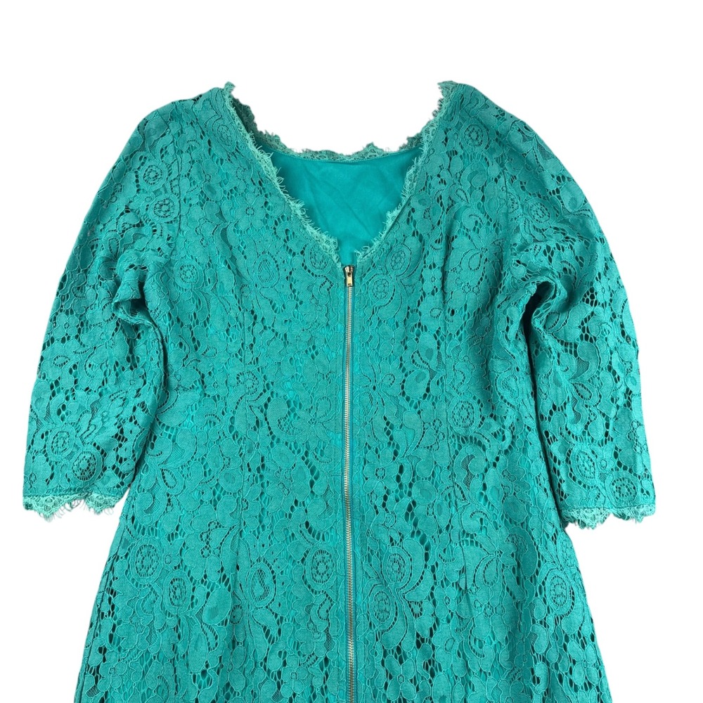 Berydress Teal Lace Midi Dress 3/4‎ Sleeve Zipper Closure Elegant Women 10 493 - Picture 3 of 4